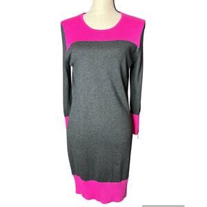 MIchael Kors Sweater Dress Size M Gray and Hot Pink Color Block NEW